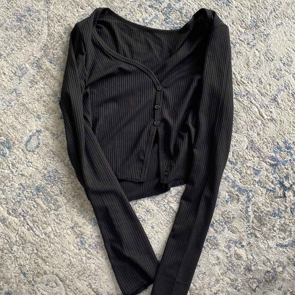 Black Crop Button Sweater